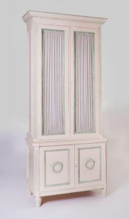 LOUIS XVI STYLE CREAM AND GREEN PAINTED BOOKCASE