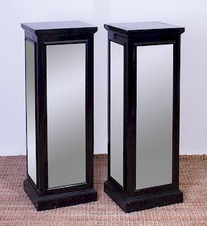 PAIR OF MIRRORED AND EBONIZED PEDESTALS, MODERN