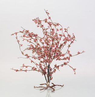 CHINESE SILK-WRAPPED WIRE AND GLASS MODEL OF A TREE