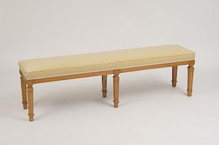NEOCLASSICAL STYLE UPHOLSTERED SATINWOOD BENCH, MODERN