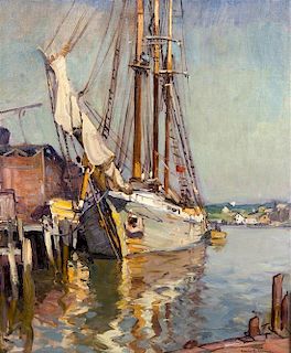 Emile Albert Gruppe, (American, 1896-1978), Untitled (New England Ship in Harbor)