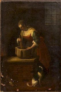 * Attributed to Antonio Cifrondi, (Italian, 1657-1730), Woman Grinding Grain, c. 1700