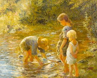 Adam Emory Albright, (American, 1862-1957), Children Playing in the Creek