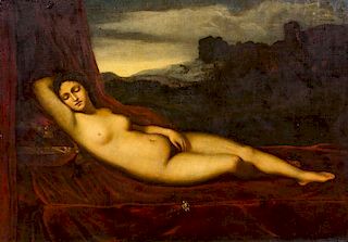 * After Giorgione, (Italian, 17th Century), Reclining Venus