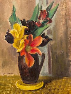 * Eugene Edward Speicher, (American, 1883-1962), Tulips in Brown Jug