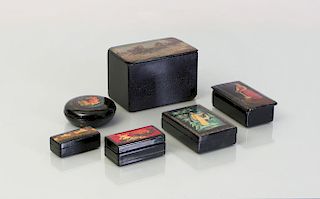 GROUP OF SIX RUSSIAN LACQUER BOXES