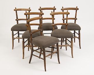 SIX FRENCH PROVINCIAL BEECHWOOD SIDE CHAIRS WITH BONE INLAY