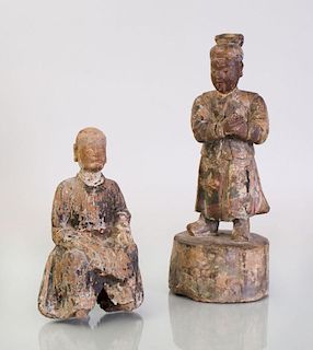 TWO CHINESE POLYCHROME WOOD FIGURES