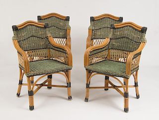 SET OF FOUR WICKER AND RATTAN ARMCHAIRS MANUFACTURED BY GRANGE