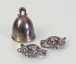 DANISH STERLING SILVER TABLE BELL AND A WM. B. KERR & CO. STERLING SILVER BELT BUCKLE