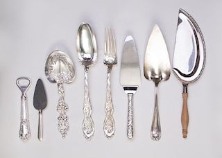 GROUP OF FIFTEEN SILVER AND SILVER PLATE UTENSILS
