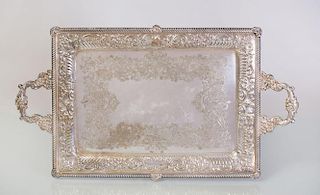 SILVER PLATE RECTANGULAR TWO-HANDLED TRAY