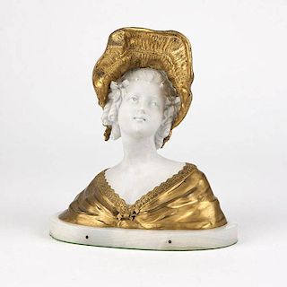 A bisque porcelain and gilt bronze bust of a lady