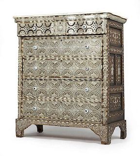 A Syrian mother of pearl and bone-inlay chest of drawers