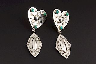 Hand Stamped Heart Dangle Earrings