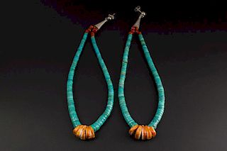 Coral, Spiny & Turquoise Earrings.