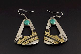 Gold & Silver Earrings w/ Turquoise