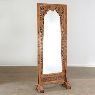 Asian carved cheval mirror