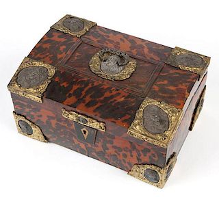A Danish gilt bronze-mounted tortoiseshell box with fitted interior