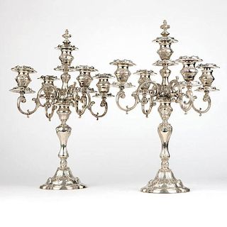 A pair of Berry & Whitmore sterling silver 5-light candelabra