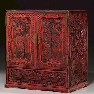 Antique Chinese carved red lacquer chest