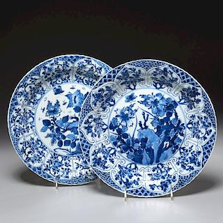 Pair Chinese blue and white plates