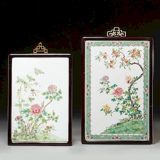 (2) Chinese famille verte porcelain plaques