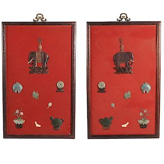 Pair Chinese inlaid cinnabar lacquer panels