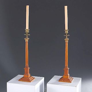 Pair Freemasons electrified candlesticks