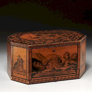 Regency penwork satinwood jewelry box