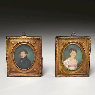 Pair American School portrait miniatures