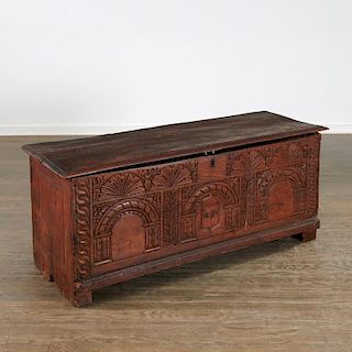 Charles I style carved dated coffer