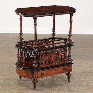 Victorian marquetry inlaid canterbury table
