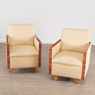 Pair Art Deco inlaid easy chairs