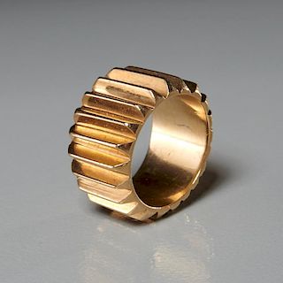 Modernist 14k gold accordion style ring