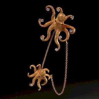 18k gold octopus stick pin with diamonds