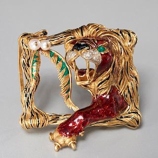 Frascarolo Italy enamel and diamond lion buckle