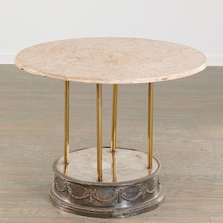 Edwardian silver plated and marble center table