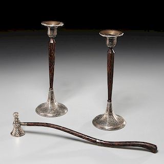 John Hardy sterling candlesticks and snuffer