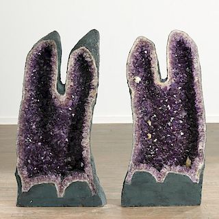 Pair 3-1/2-foot amethyst geode cathedrals