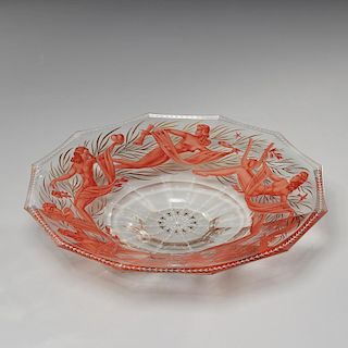 Art Deco glass charger depicting five Muses