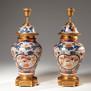 Pair Japanese Imari ormolu mounted lamps