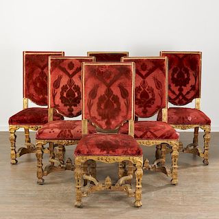 Set (6) antique Louis XIV style dining chairs