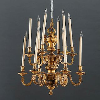 Louis XIV style gilt bronze 12-light chandelier