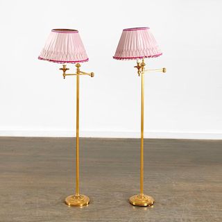 Quality pair bronze swing arm floor lamps