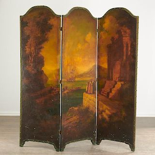 Old Master School, painted 3-panel screen