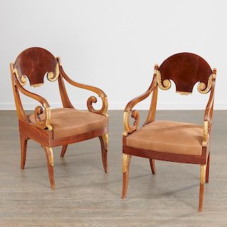 Pair Russian Neo-Classical parcel gilt armchairs
