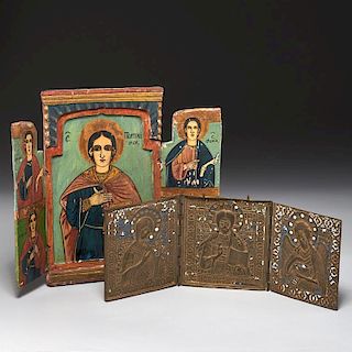 (2) Russian/Bulgarian triptych icons