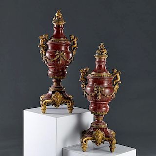 Huge pair Napoleon III bronze mounted urns