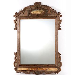 Large Italian polychrome, silvered wood mirror
